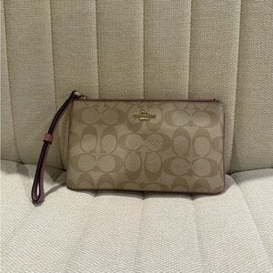 Coach Beige and Mauve Wristlet with Gold Accent